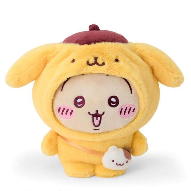 「ちいかわ×サンリオキャラクターズ」のぬいぐるみ「うさぎ＆ポムポムプリン」。（c）nagano / chiikawa committee　（c）2025 SANRIO CO.,LTD.　著作：（株）サンリオ